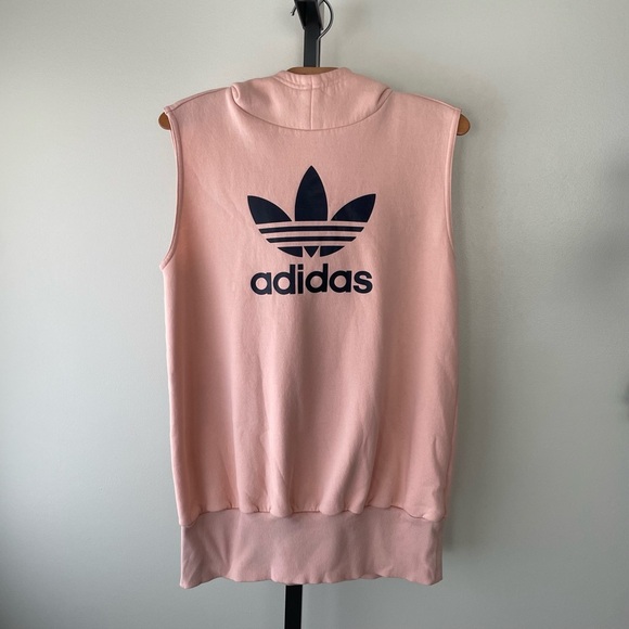 Adidas Girls Trefoil Hooded Sweatshirt Dress Sleeveless Sweater Dress Kids Pink - Picture 1 of 6
